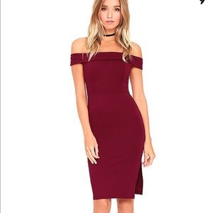Foxy Lady Burgundy Off the Shoulder Dress